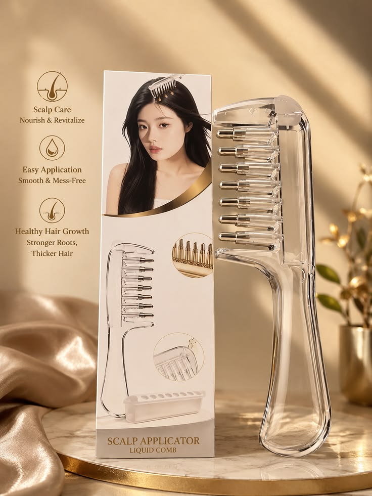 Hair oil applicator comb , Refillable scalp massager
