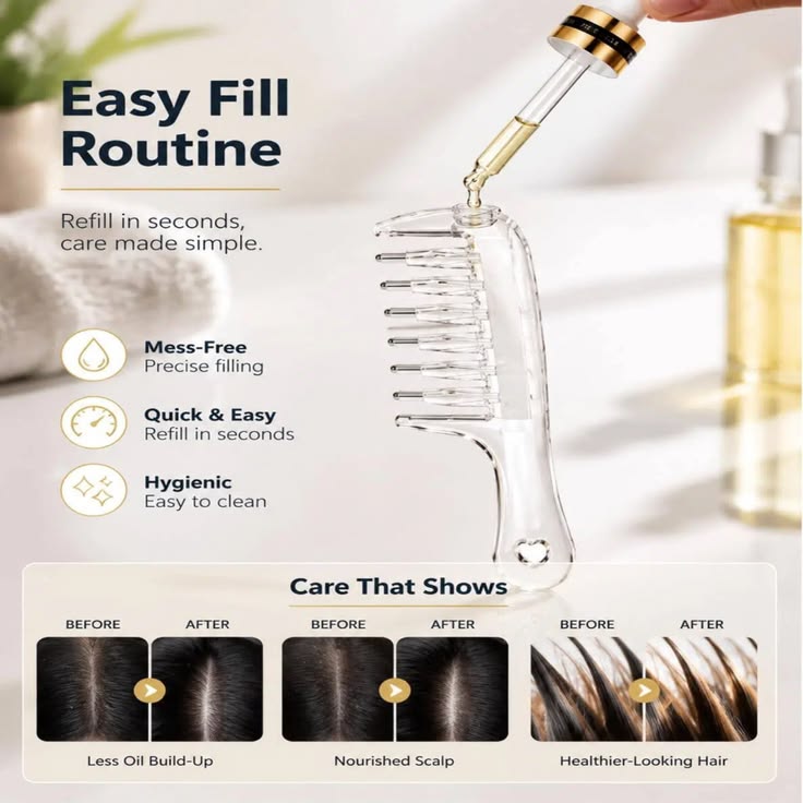 Hair oil applicator comb , Refillable scalp massager