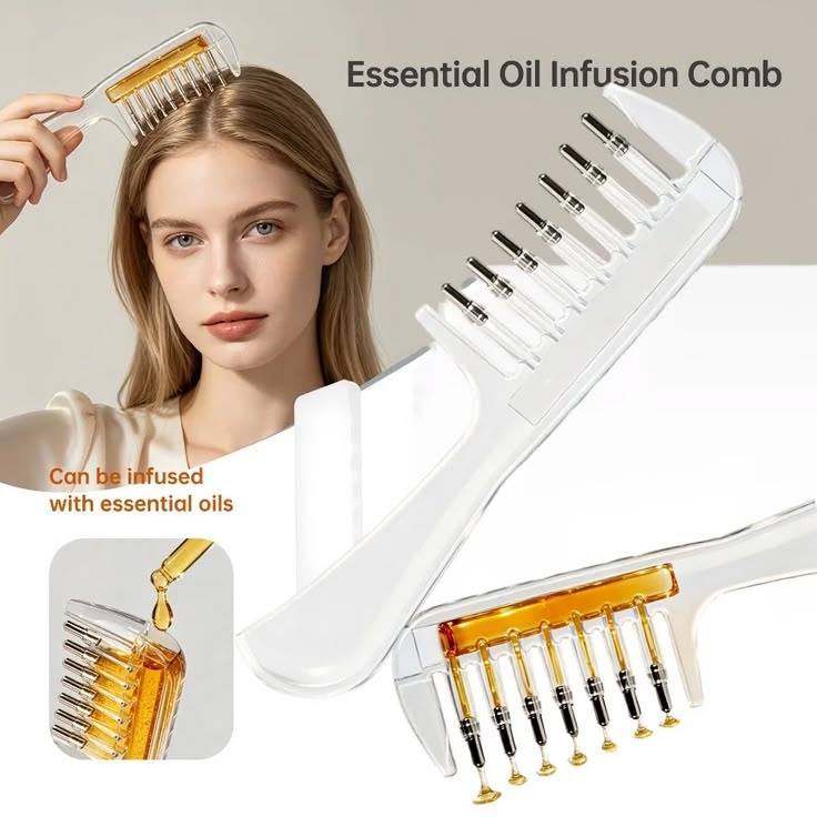 Hair oil applicator comb , Refillable scalp massager